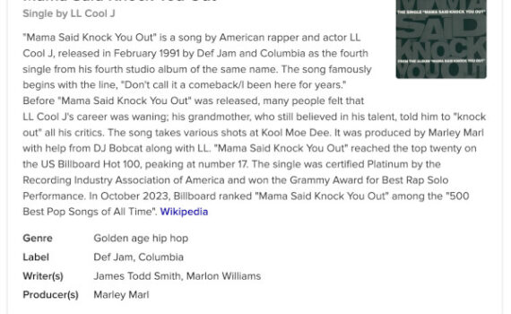 Screenshot wikipedia LL Cool J Mama Said Knock You Out